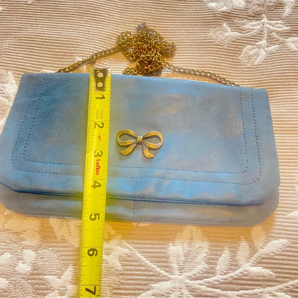 Elegant Dark Blue Green Clutch Purse with Gold Bow
